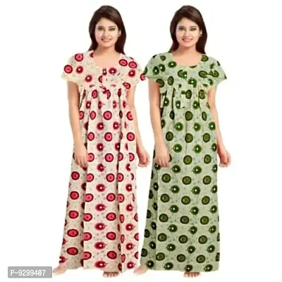 jwf Women's Pure Cotton Printed Maternity Maxi Nightdresses (Pack of 2) Pink-thumb3