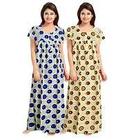 jwf Women's 100% Cotton Printed Regular Maxi Maternity Wear Sleepwear Nighties ( Pack of 2 PCs.) Yellow-thumb1