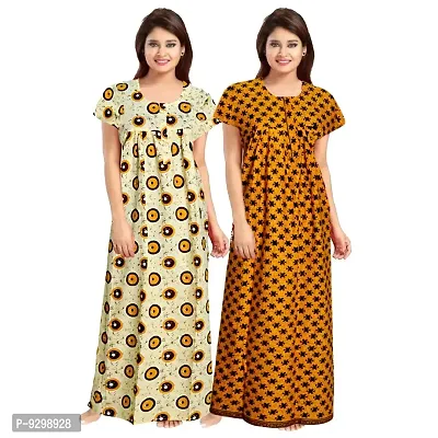 jwf Women's 100% Cotton Printed Maxi Maternity Nightwear Nightdress Free Size, (Combo Pack of 2)-thumb0