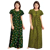 jwf Ladies 100% Cotton Jaipuri Hand Prints Nighty and Nightdresses Nighty (Combo Pack of 2 Pcs) Green-thumb2