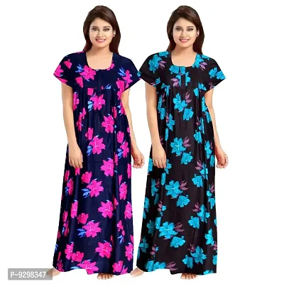 jwf Women Full Length Cotton Sleepwear Nighty (Multicolour L-XL) -Combo Pack of 2 Pieces