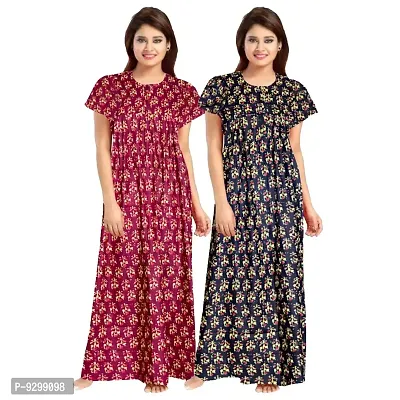 jwf Women's Pure Cotton Printed Nightdresses Maxi Gown Maternity Wear Nighties (Pack of 2 Piece)-thumb0