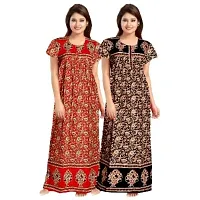 jwf Women's Pure Cotton Printed Maternity Nightwear Maxi Nightdresses (Pack of 2) Red-thumb2