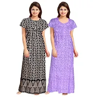 jwf Women's 100% Cotton Printed Regular Maxi Maternity Wear Sleepwear Nightdresses ( Pack of 2 PCs.) Purple-thumb1