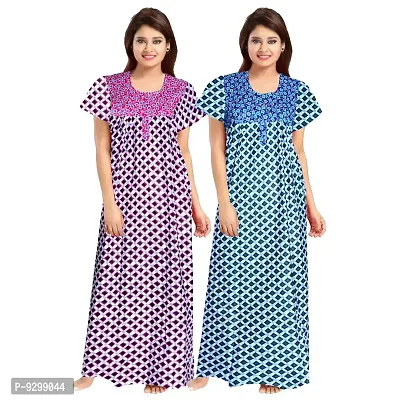 jwf Women's Cotton Printed Attractive Maternity Wear Comfortable Maxi Nightdresses ( Combo Pack of 2 PCs.)