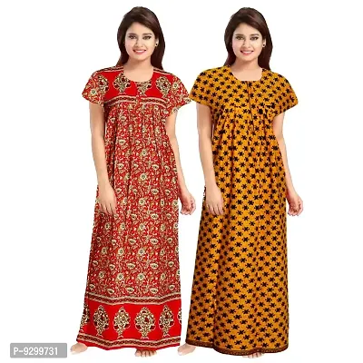 jwf Women's 100% Cotton Printed Maxi Maternity Wear Comfortable Nightdresses ( Combo Pack of 2 PCs.) Red