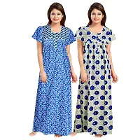 jwf Women's 100% Cotton Block Printed Maxi Maternity Wear Comfort Nightdresses ( Combo Pack of 2 PCs.) Blue-thumb1