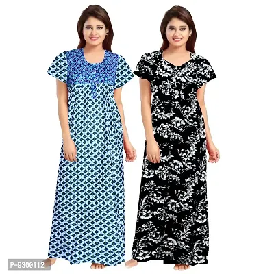 jwf Women's 100% Cotton Printed Maxi Maternity Wear Sleepwear Nightdresses ( Pack of 2 PCs.) Blue-thumb2