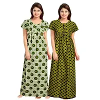 jwf Women's Pure Cotton Printed Maternity Nightwear Maxi Nightdresses (Pack of 2) Green-thumb1