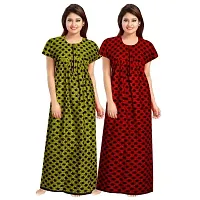 jwf Women's 100% Cotton Printed Attractive Maxi Maternity Wear Comfortable Nightdresses ( Combo Pack of 2 PCs.) Green-thumb1