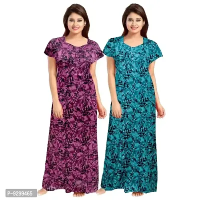 jwf Women's Half Sleeves Cotton Floral Print ZMaxi/Nighty/Night Dress|Nightwear for Womens (Combo of 2)