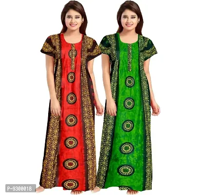 jwf Women's Cotton Printed Night Dress Maxi Gown Nighties Nighty Nightwear Inner  Sleepwear (Combo Pack of 2)