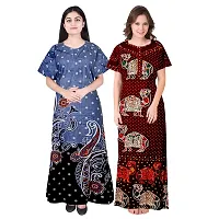 jwf Women's 100% Cotton Printed Attractive Maxi Maternity Wear Comfort Nightdresses ( Combo Pack of 2 PCs.) Maroon-thumb2