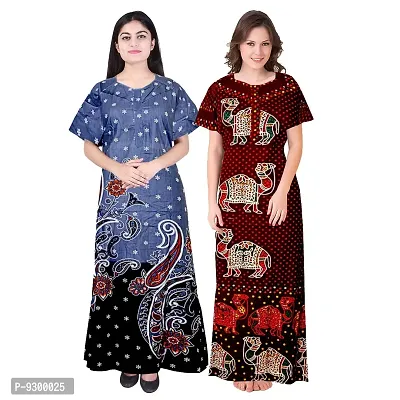 jwf Women's 100% Cotton Printed Attractive Maxi Maternity Wear Comfort Nightdresses ( Combo Pack of 2 PCs.) Maroon-thumb3