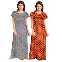 jwf Ladies 100% Cotton Block Prints Nightgown Maxi Nightdress Nighty (Combo Pack of 2 Pcs) Grey-thumb2