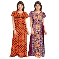 jwf Women's Pure Cotton Printed Regular Maxi Maternity Wear Sleepwear Nightgown ( Pack of 2 PCs.) Maroon-thumb2