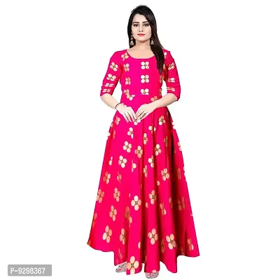 jwf Women's Attractive Rayon Maxi Dress Full Length Anarkali Gown Kurti for Women and Girls (Free Size Upto XXL)-thumb0