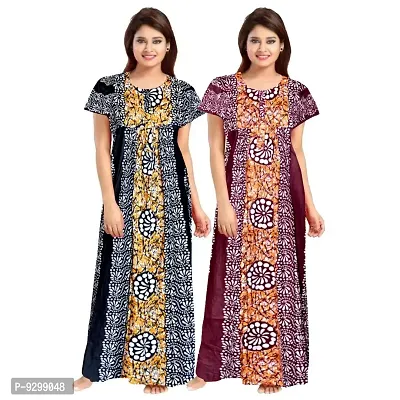 jwf Women's 100% Cotton Printed Attractive Maxi Maternity Wear Comfort Nightdresses ( Combo Pack of 2 PCs.)-thumb0