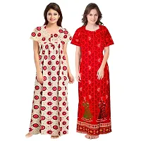 jwf Ladies 100% Cotton Jaipuri Block Prints Nighty and Nightdresses Nighty (Combo Pack of 2 Pcs) Pink-thumb2