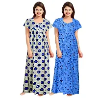 jwf Women's 100% Cotton Printed Regular Maxi Maternity Wear Sleepwear Nightgown ( Pack of 2 PCs.) Blue-thumb2