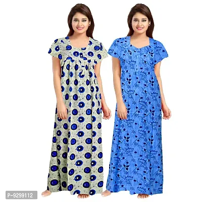 jwf Women's 100% Cotton Printed Regular Maxi Maternity Wear Sleepwear Nightgown ( Pack of 2 PCs.) Blue-thumb3