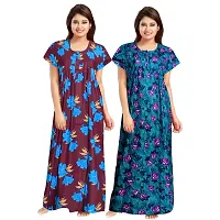 jwf Ladies 100% Cotton Jaipuri Block Prints Nighty and Nightdresses Nighty (Combo Pack of 2 Pcs) Purple-thumb2