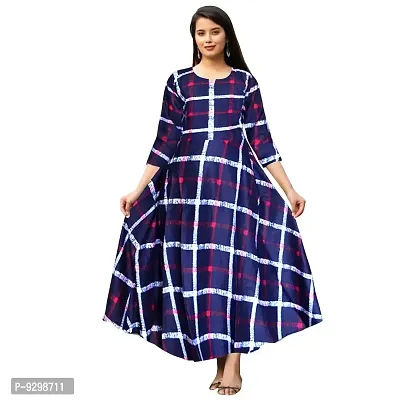 jwf Women's Attractive Rayon Maxi Dress Round Neck Anarkali Long Gown Kurties Dresses (Free Size Upto XXL)