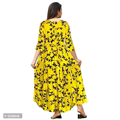jwf Women's Attractive Rayon Maxi Dress Round Neck Anarkali Long Gown Kurties Dresses (Free Size Upto XXL)-thumb2