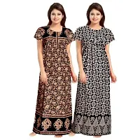 jwf Women's Pure Cotton Printed Maternity Sleepwear Maxi Nightdresses (Pack of 2) Black-thumb1