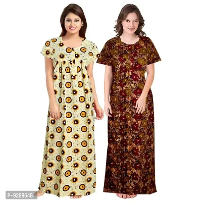 jwf Women's 100% Cotton Block Printed Maternity Wear Full Length Sleepwear Nightdresses Yellow-thumb2