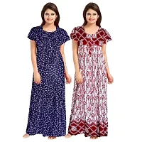 jwf Women's Wear Pure Cotton Block Printed Nighty (Combo Pack of 2 Pieces) Red-thumb1