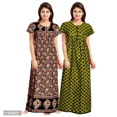 jwf Women's Pure Cotton Printed Nightdresses Maxi Gown Maternity Wear Nighties (Pack of 2 Piece)