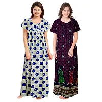 jwf Ladies 100% Cotton Jaipuri Block Prints Nighty and Nightdresses Nighty (Combo Pack of 2 Pcs) Blue-thumb1