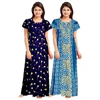 jwf Women's Pure Cotton Printed Regular Maxi Maternity Wear Sleepwear Nightgown ( Pack of 2 PCs.) Blue-thumb1