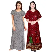 jwf Women's Cotton Printed Attractive Maternity Wear Comfortable Maxi Nightdresses ( Combo Pack of 2 PCs.) Maroon-thumb2