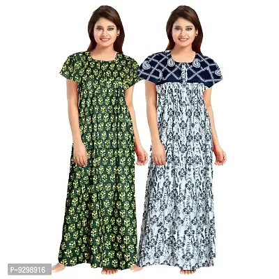 jwf Women's Cotton Printed Maxi Nightwear, Nightdress Free Size, (Pack of 2)