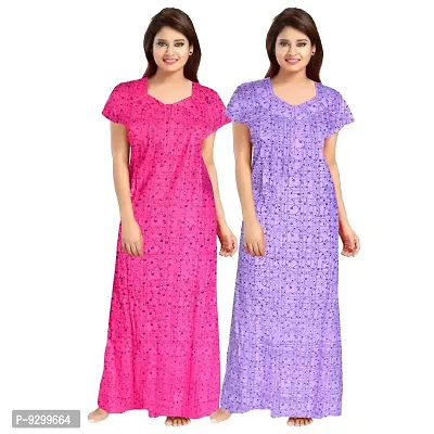 jwf Women's 100% Cotton Printed Regular Maxi Maternity Wear Sleepwear Nighties ( Pack of 2 PCs.) Purple