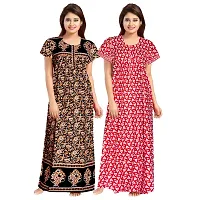 jwf Women's 100% Cotton Printed Attractive Maxi Maternity Wear Comfort Nightdresses ( Combo Pack of 2 PCs.) Black-thumb1