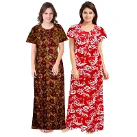 jwf Women's 100% Cotton Block Printed Maternity Wear Full Length Sleepwear Nightdresses Brown-thumb2