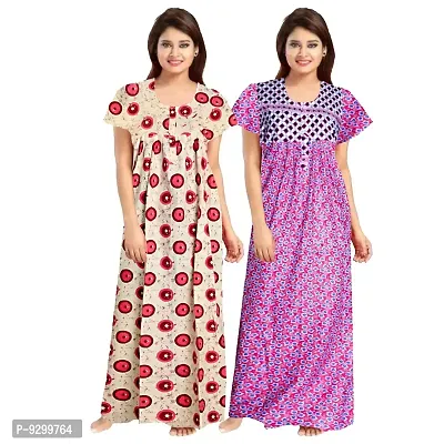 jwf Women's 100% Cotton Block Printed Maxi Maternity Wear Comfort Nightdresses ( Combo Pack of 2 PCs.) Pink