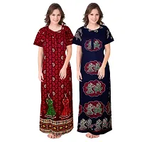 jwf Ladies 100% Cotton Jaipuri Block Prints Nighty and Nightdresses Nighty (Combo Pack of 2 Pcs) Maroon-thumb1