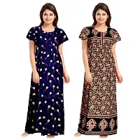 jwf Women's Pure Cotton Block Printed Attractive Maxi Maternity Wear Comfortable Nightdresses ( Combo Pack of 2 PCs.) Black-thumb1