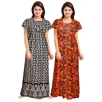 jwf Women's Cotton Printed Attractive Maternity Wear Comfortable Maxi Nightdresses ( Combo Pack of 2 PCs.) Black-thumb2