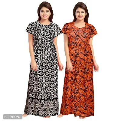 jwf Women's Cotton Printed Attractive Maternity Wear Comfortable Maxi Nightdresses ( Combo Pack of 2 PCs.) Black-thumb2