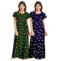 jwf Women's Pure Cotton Printed Attractive Maxi Maternity Wear Comfortable Nightdresses ( Combo Pack of 2 PCs.) Green-thumb1