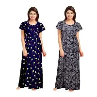 jwf Women's Wear Pure Cotton Printed Nighty Free Size (Combo Pack of 2 Pieces) Blue-thumb2