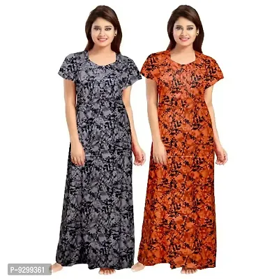 jwf Women's Half Sleeves Cotton Floral Print ZMaxi/Nighty/Night Dress|Nightwear for Womens (Combo of 2)-thumb0