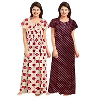 jwf Women's 100% Cotton Printed Regular Maxi Maternity Wear Sleepwear Nightgown ( Pack of 2 PCs.) Red-thumb1