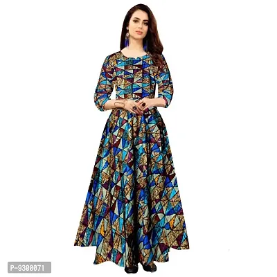 Women's Full Sleeves Fit and Flare Rayon Printed Long Dress-thumb0
