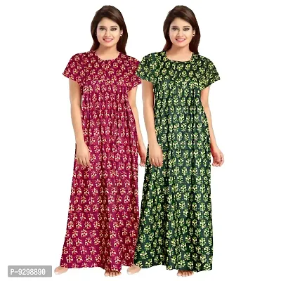 jwf Women's Cotton Printed Maxi Nightwear, Nightdress Free Size, (Pack of 2)-thumb0